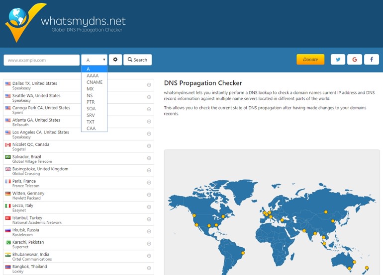 Global DNS Checker 查詢世界各國伺服器解析網站域名概況