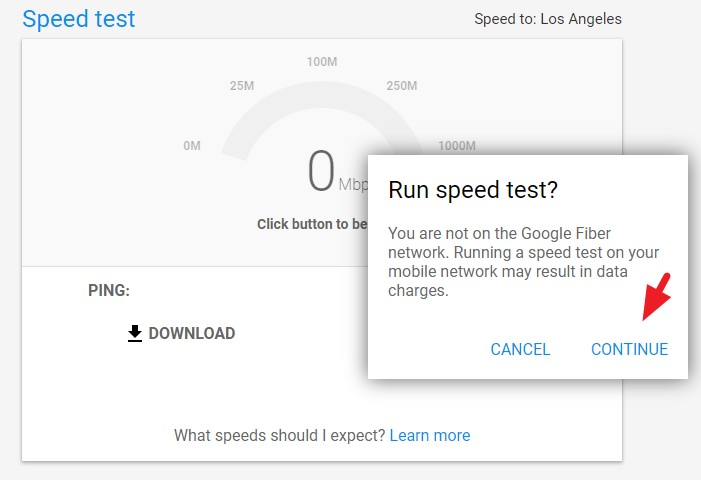 Google Fiber speed test 來自谷歌牌免費網路測速服務