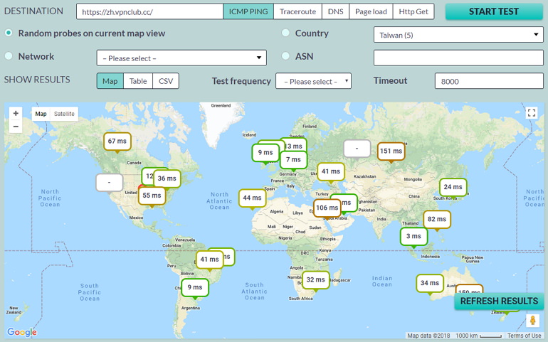 MapLatency 全世界數萬個節點檢測網站延遲、Ping 與載入時間
