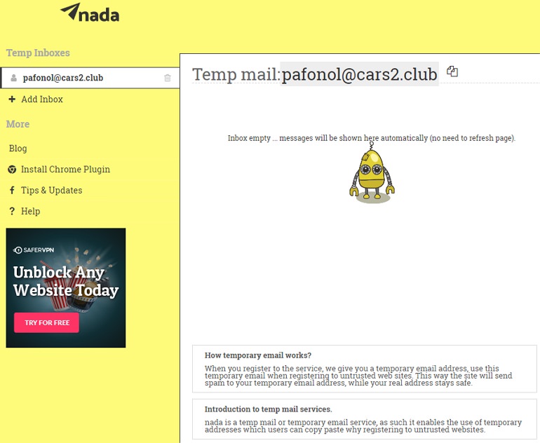 Nada Temp Mail 無限期可自定義名稱與多組帳戶臨時信箱