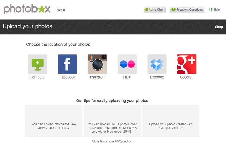 PhotoBox 支援 Facebook、Flickr 與 Dropbox 圖片上傳空間